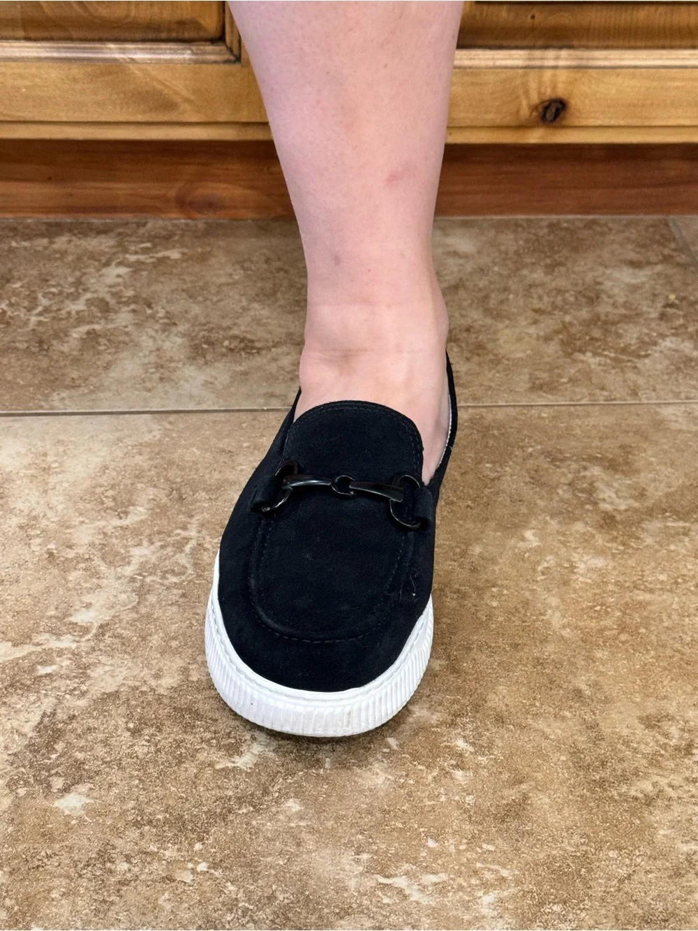 Sofft Black Suede Slip-On Loafer with White Platform Sole
